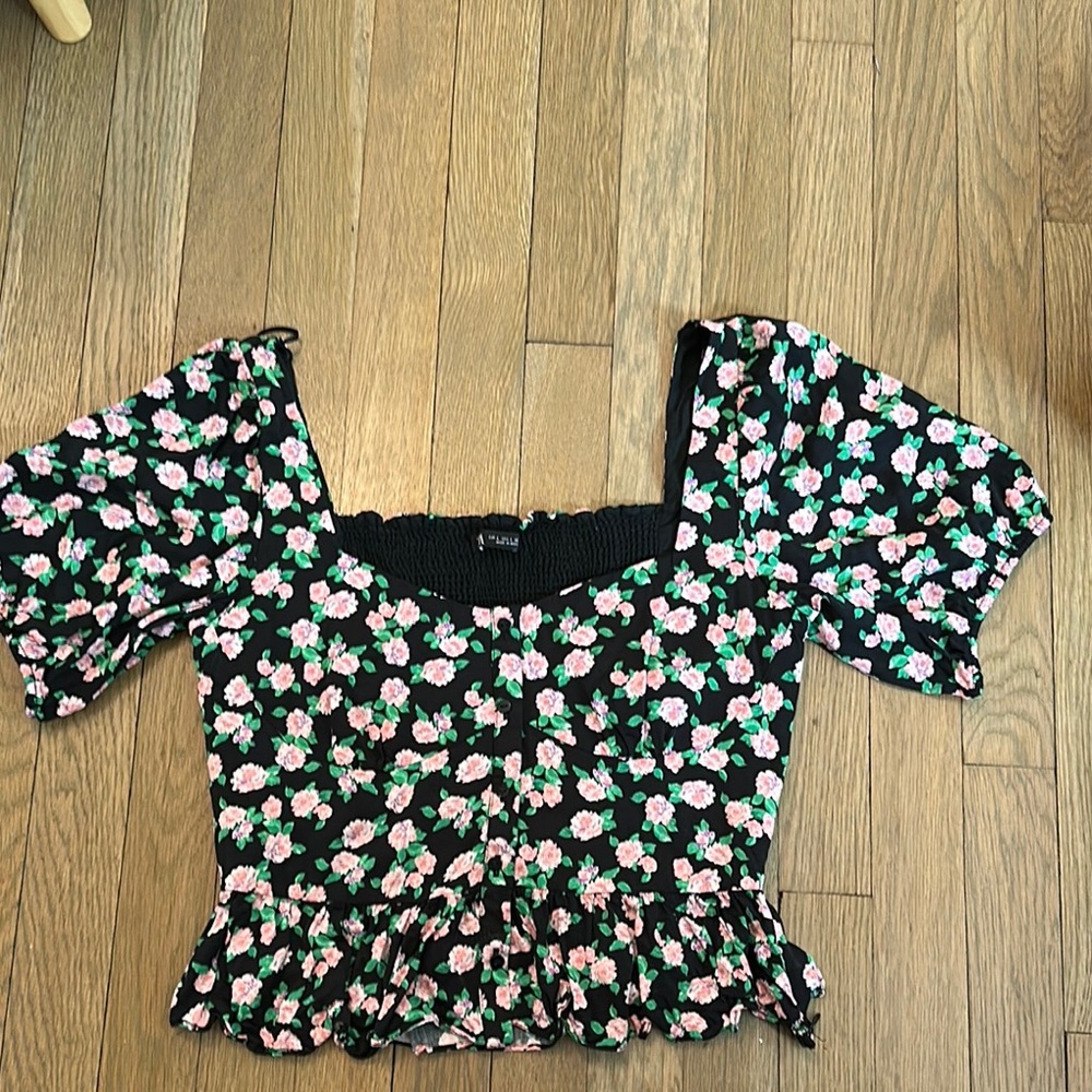 Zara Floral Puff Sleeve Ruffled Blouse